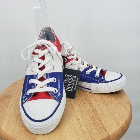 CONVERSE All Star Ox Sneakers Fly Your Colors America RWB Wide Stripe M4 W6 NWT - Picture 2 of 12